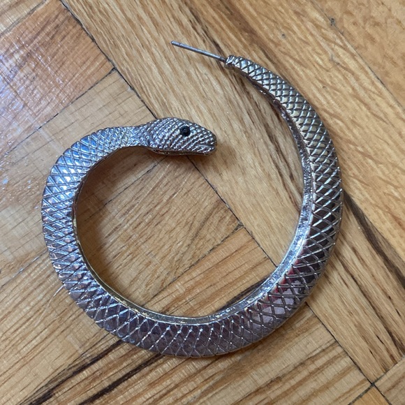 Chunky large Spiral Snake Hoop Earrings, silver tone - Picture 6 of 13